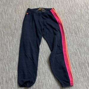 Aviator Nation Navy Joggers with Pink and Orange Stripes